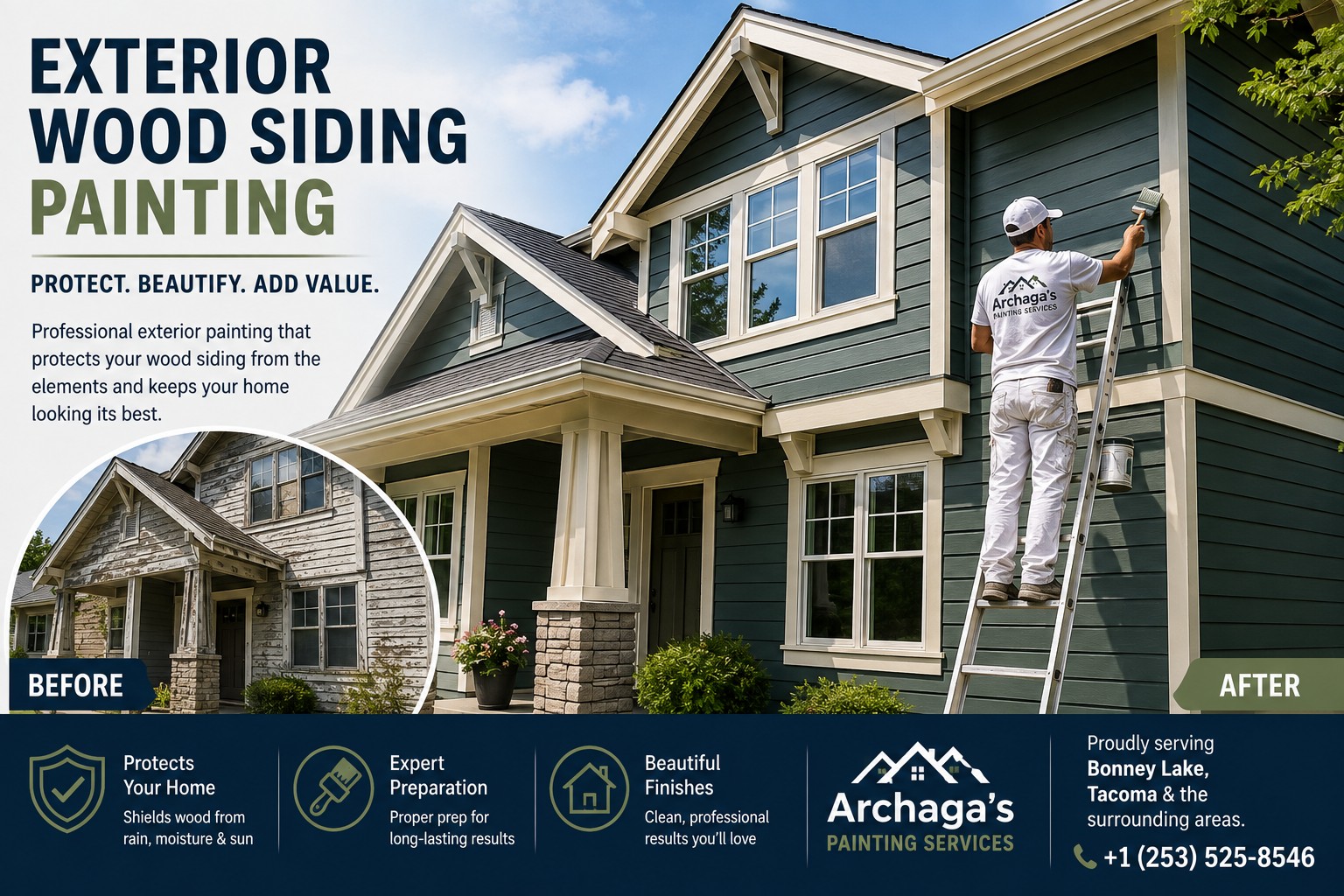 Exterior wood siding painting Bonney Lake