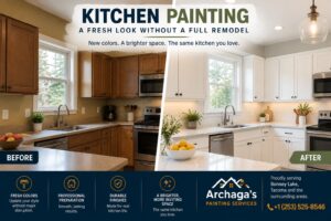 Refresh your kitchen without a full remodel. Professional kitchen painting in Bonney Lake with careful preparation, quality finishes, and beautiful results.