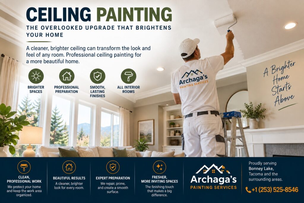 Brighten your home with professional ceiling painting in Bonney Lake. Expert preparation, smooth finishes, and beautiful results for every room.