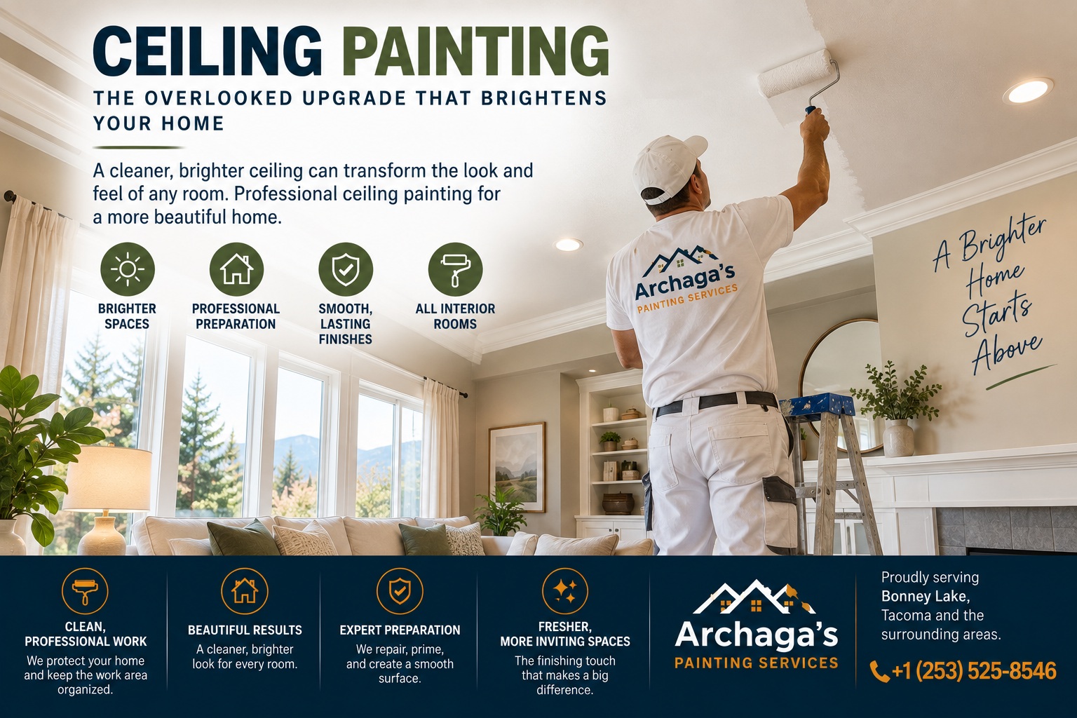 Brighten your home with professional ceiling painting in Bonney Lake. Expert preparation, smooth finishes, and beautiful results for every room.
