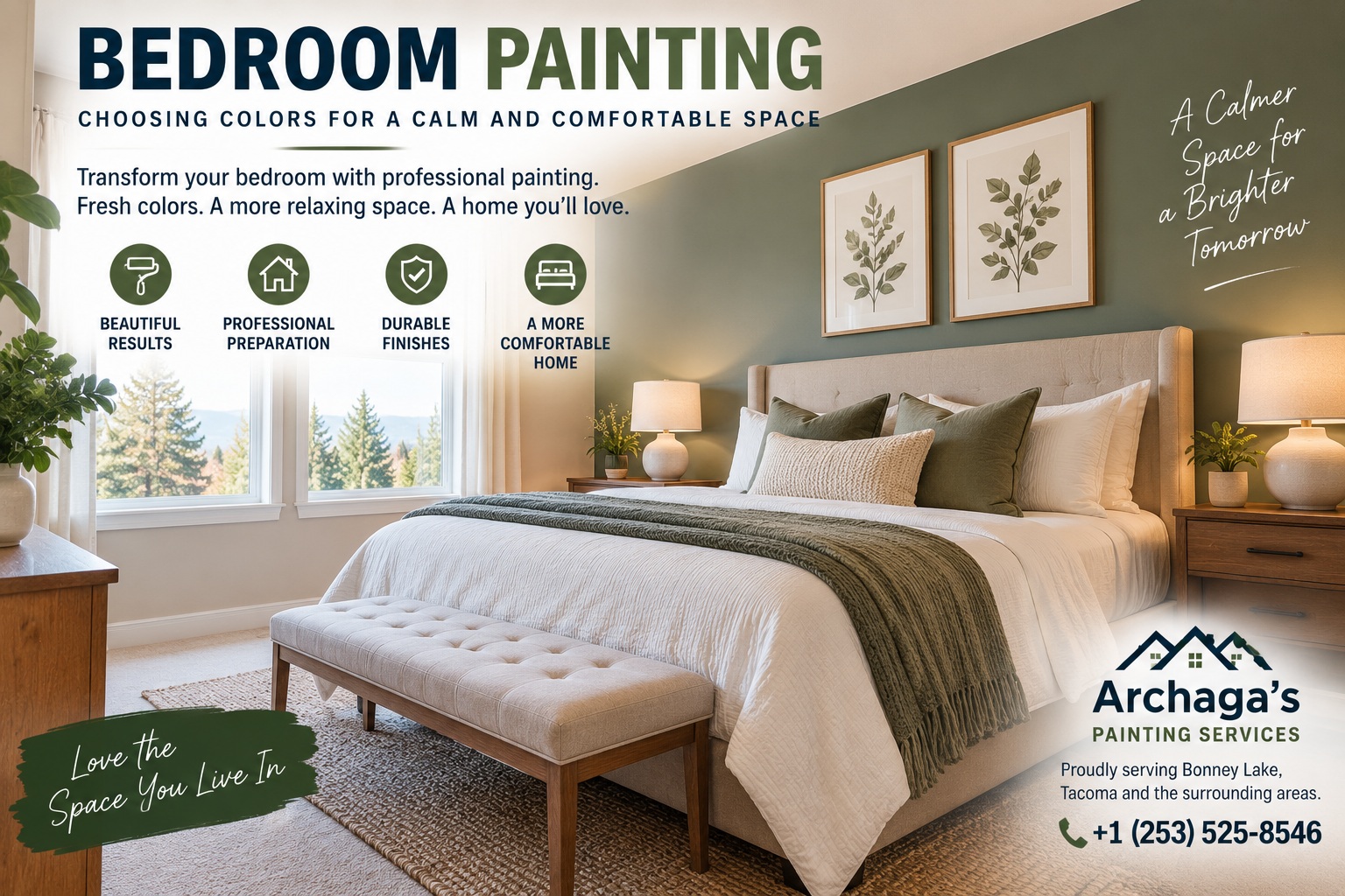 Create a calm, comfortable bedroom with professional painting in Bonney Lake. Discover color ideas, quality finishes, and expert preparation for lasting results.